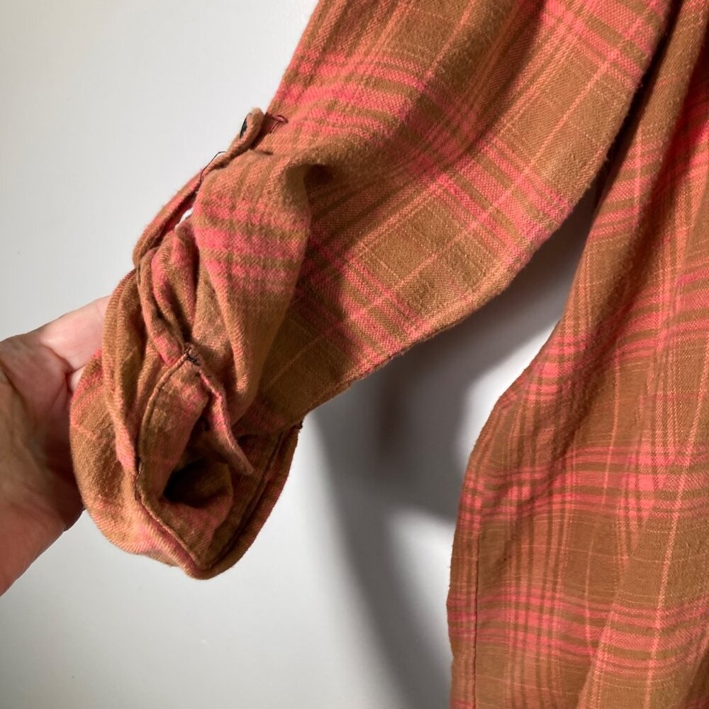 Womens Janette Plus Plaid Flannel Button Bleached Shirt Red Black Orange 3X Cott - Picture 5 of 9